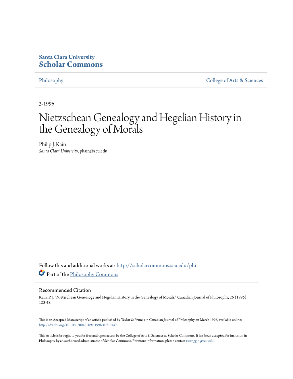 Nietzschean Genealogy and Hegelian History in the Genealogy of Morals Philip J