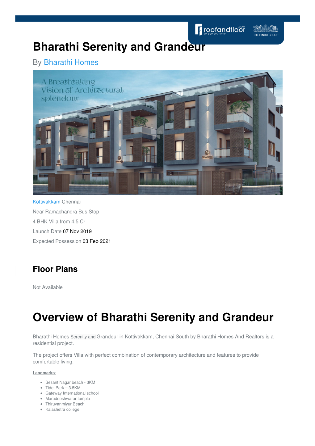 Bharathi Serenity and Grandeur by Bharathi Homes