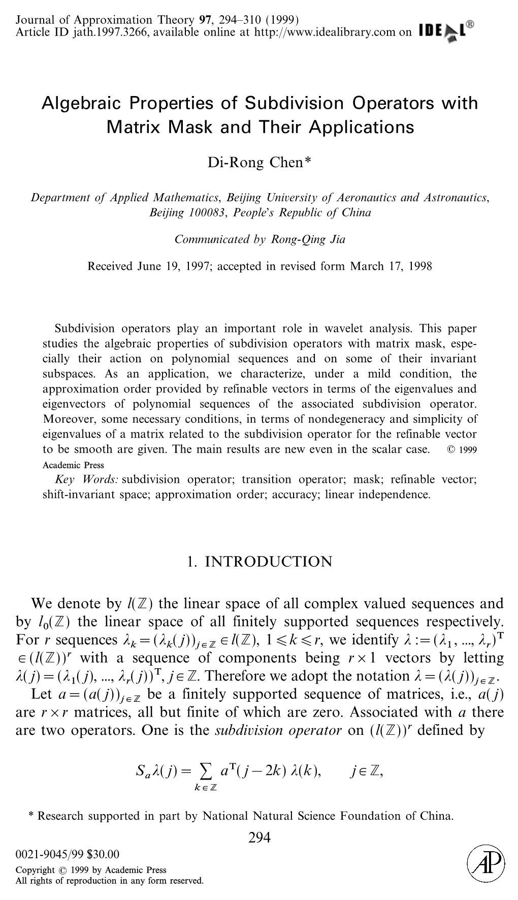 Algebraic Properties of Subdivision Operators with Matrix Mask and Their Applications