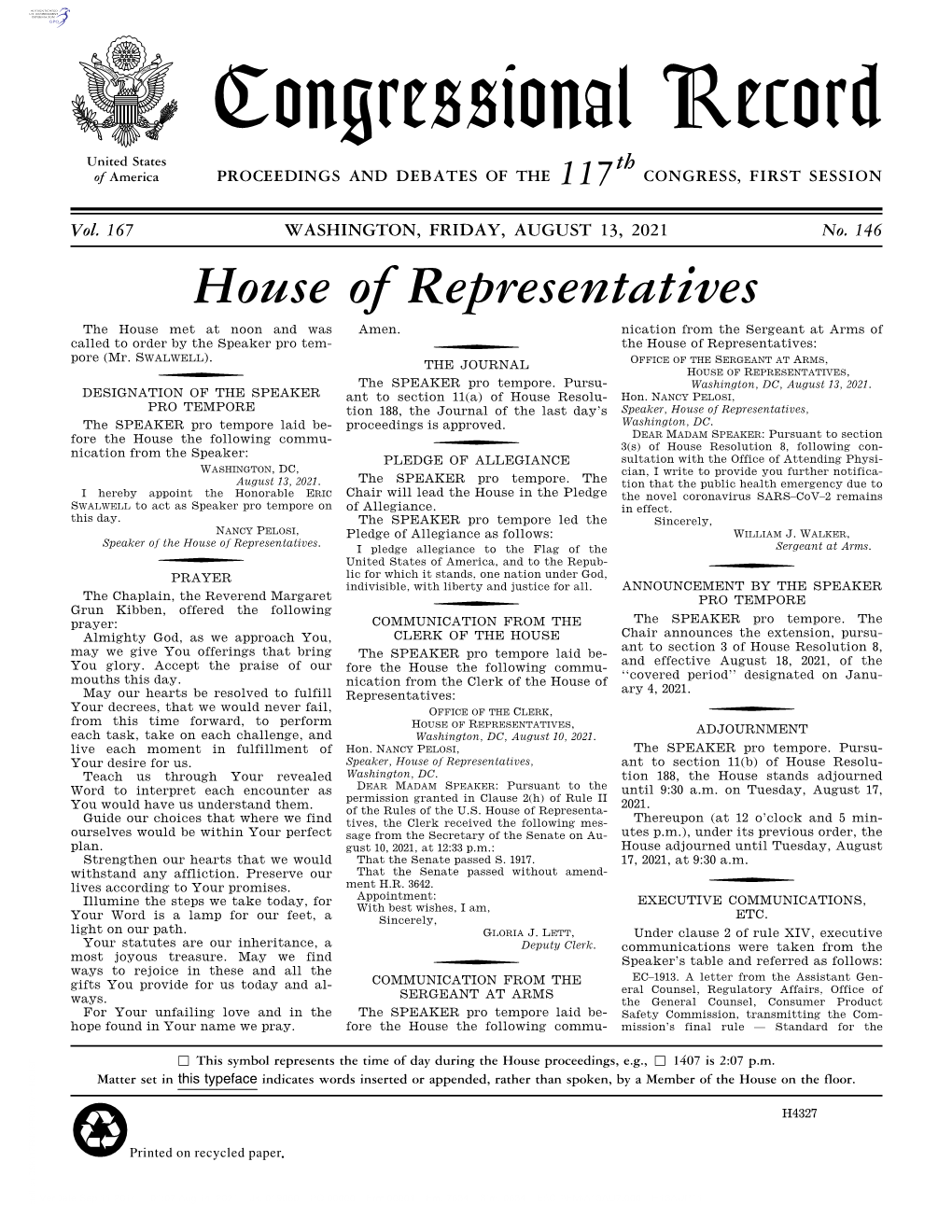 Congressional Record United States Th of America PROCEEDINGS and DEBATES of the 117 CONGRESS, FIRST SESSION