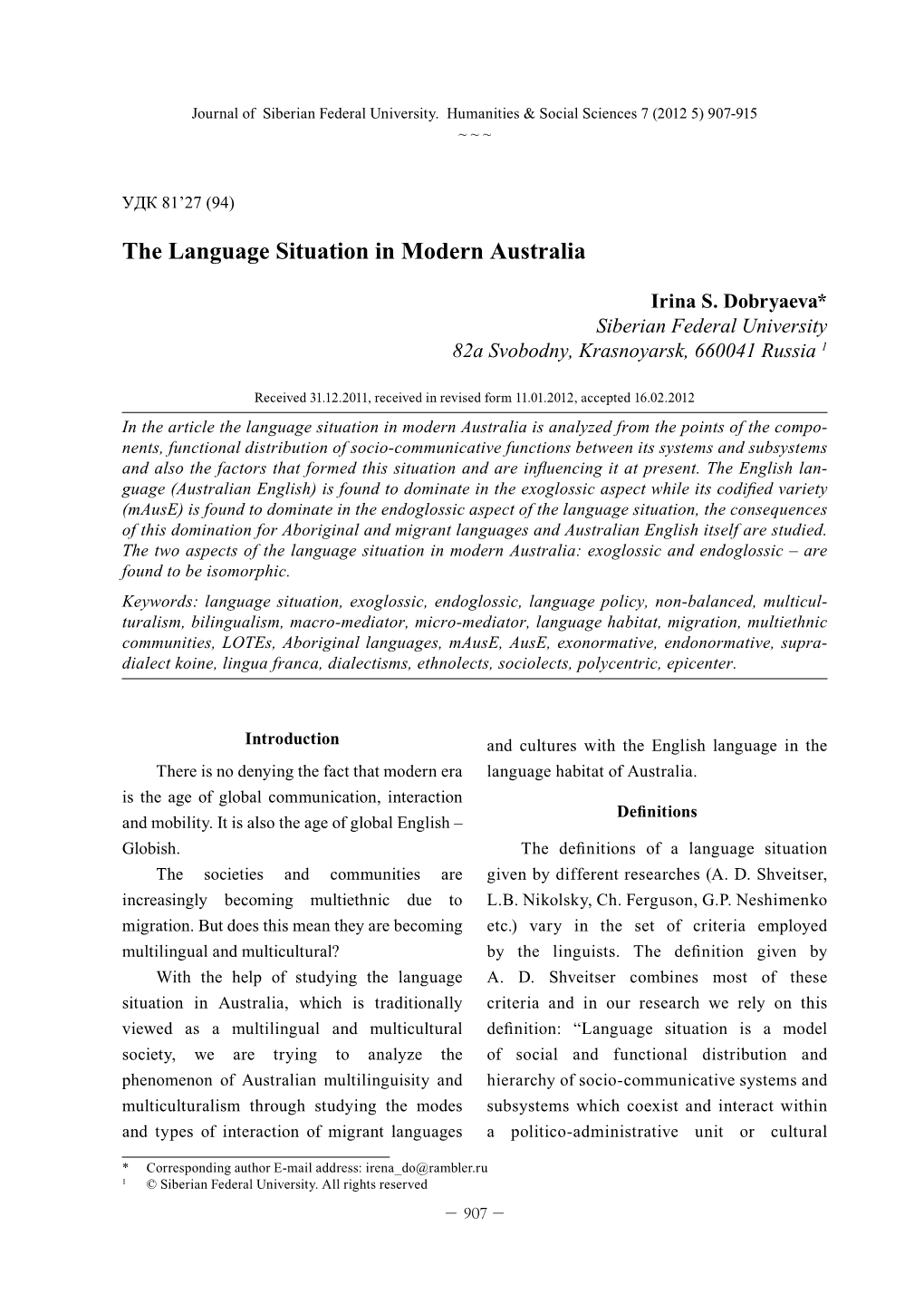 The Language Situation in Modern Australia