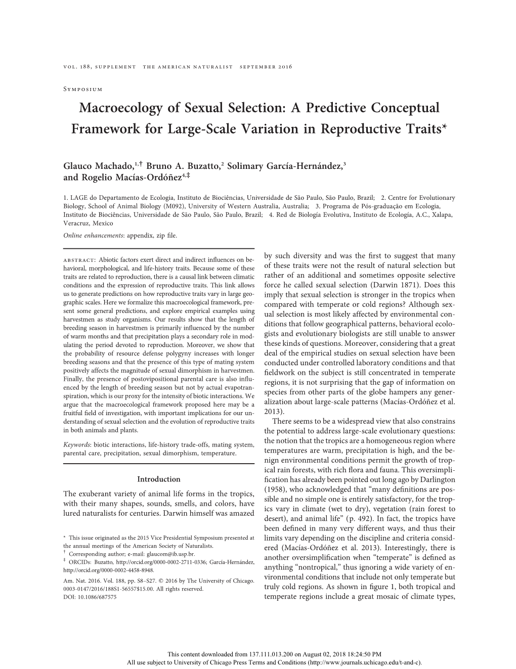 Macroecology of Sexual Selection: a Predictive Conceptual Framework for Large-Scale Variation in Reproductive Traits*