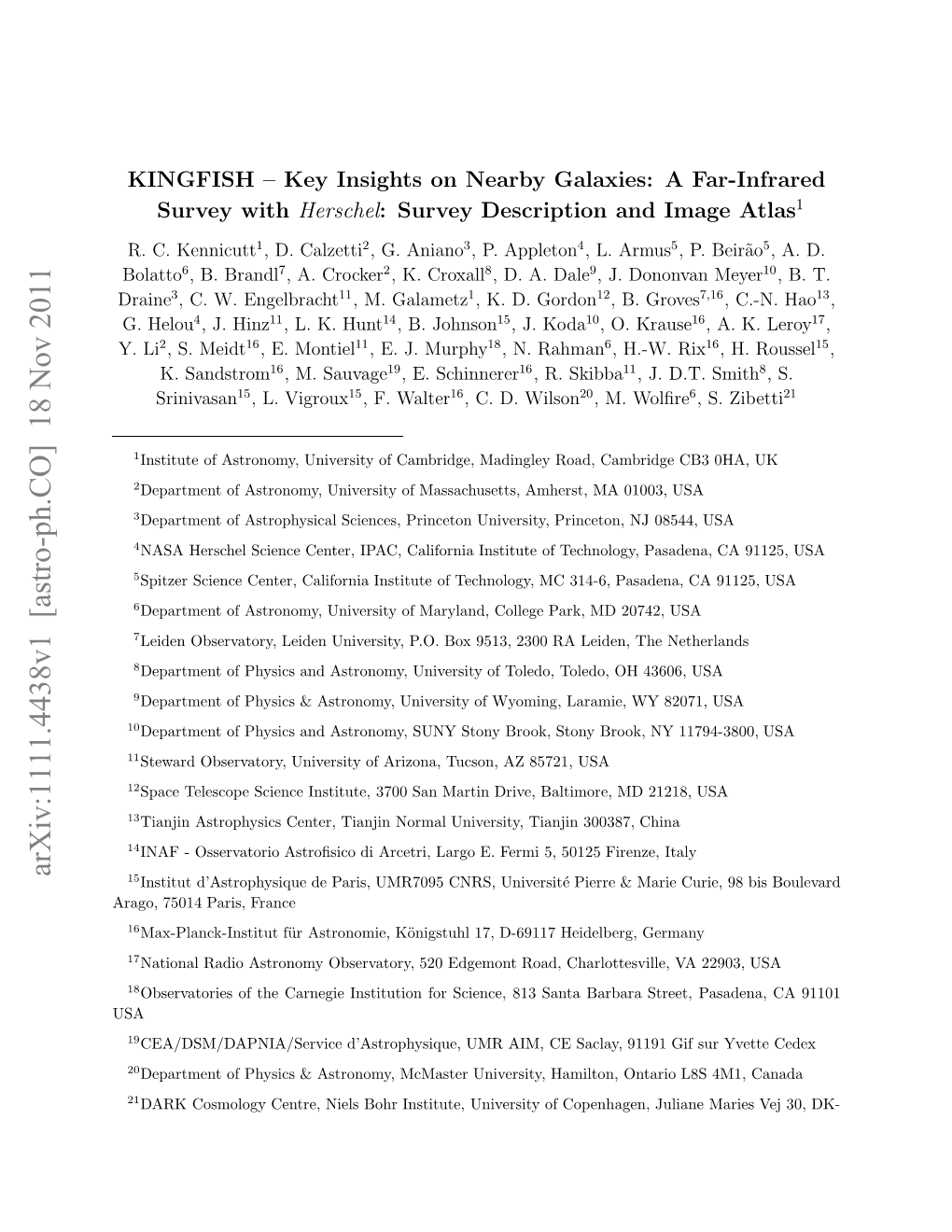 Arxiv:1111.4438V1 [Astro-Ph.CO] 18 Nov 2011 Rg,704Prs France Paris, 75014 Arago, USA Draine .Li Y