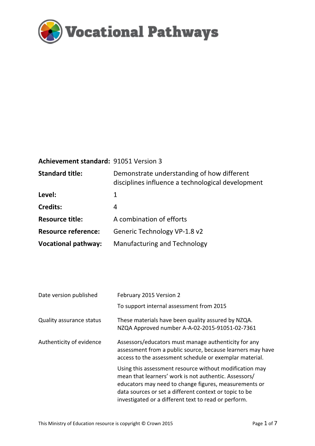 Vocational Pathways Internal Assessment Resource s8