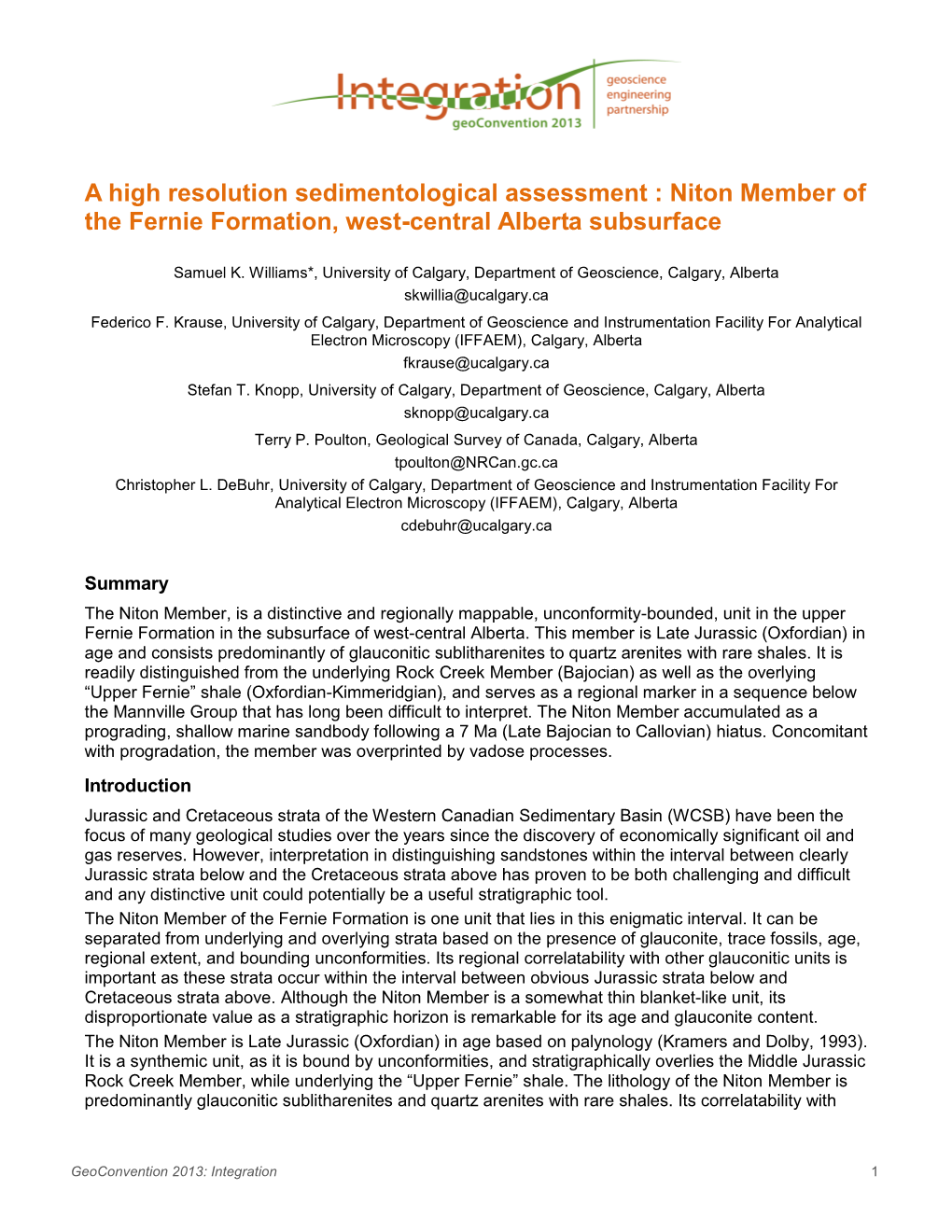 A High Resolution Sedimentological Assessment : Niton Member of the Fernie Formation, West-Central Alberta Subsurface