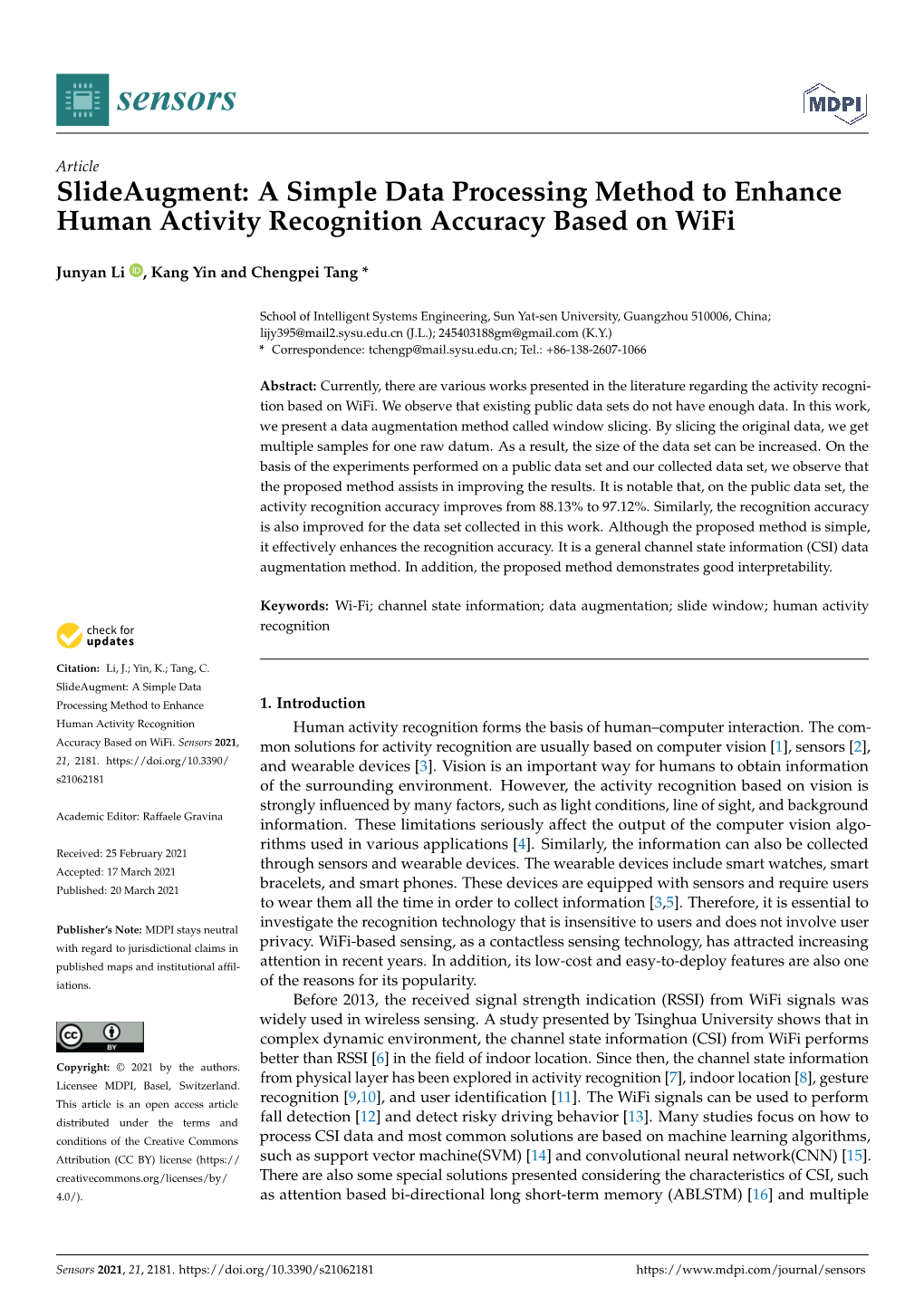 A Simple Data Processing Method to Enhance Human Activity Recognition Accuracy Based on Wifi