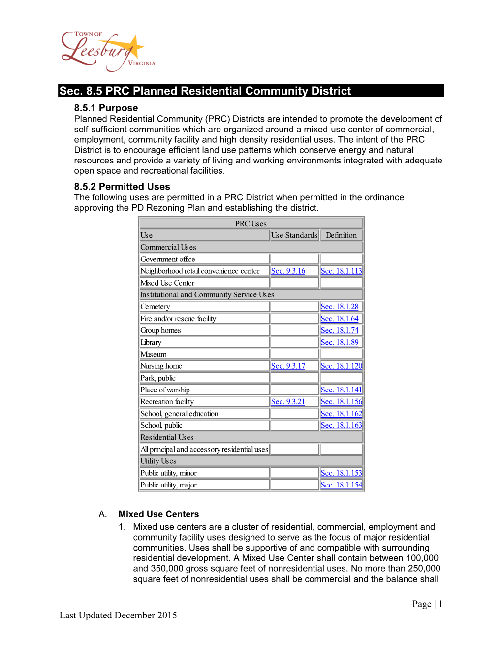 Sec. 8.5 PRC Planned Residential Community District