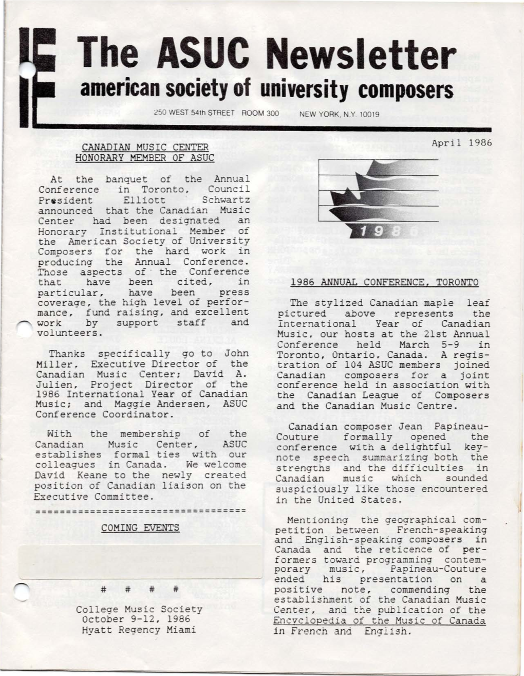 The ASUC Newsletter American Society of University Composers