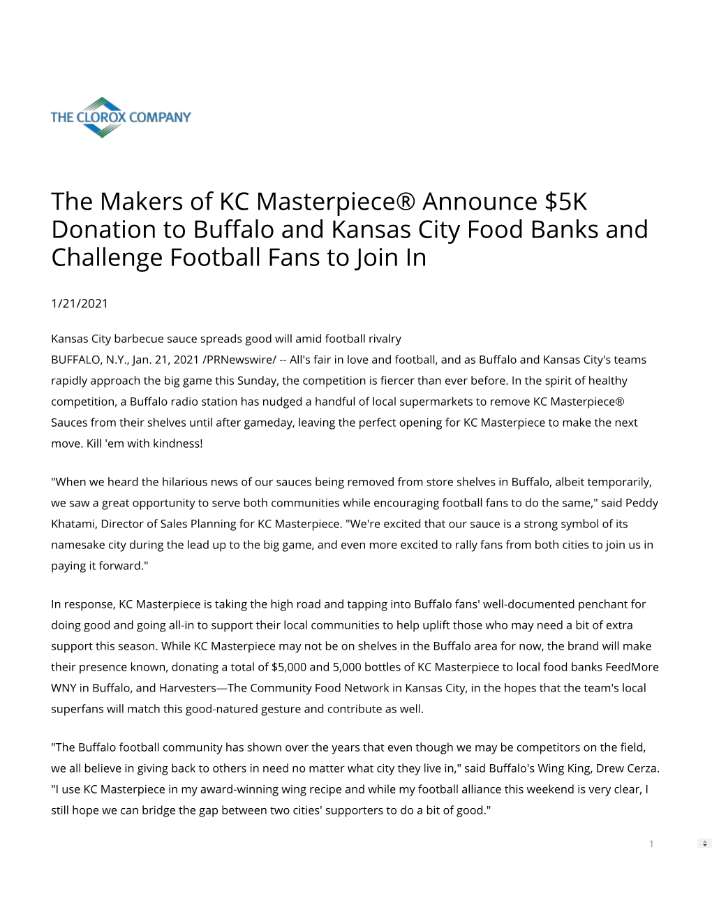 The Makers of KC Masterpiece® Announce $5K Donation to Bu Alo