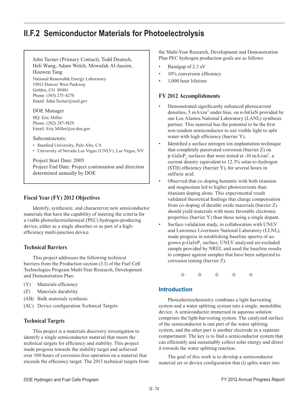 Semiconductor Materials for Photoelectrolysis