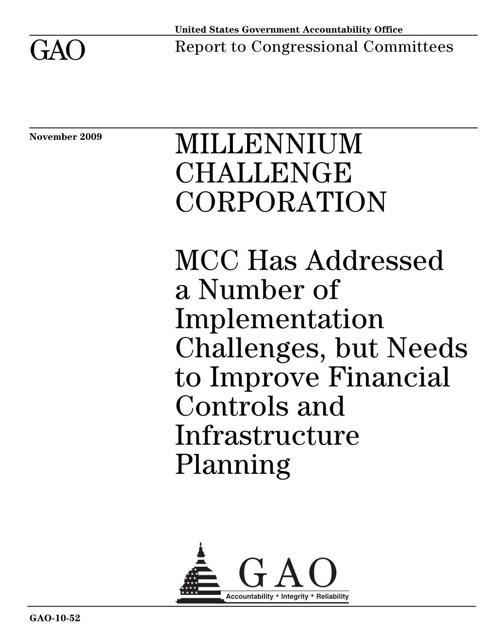 GAO-10-52 Millennium Challenge Corporation