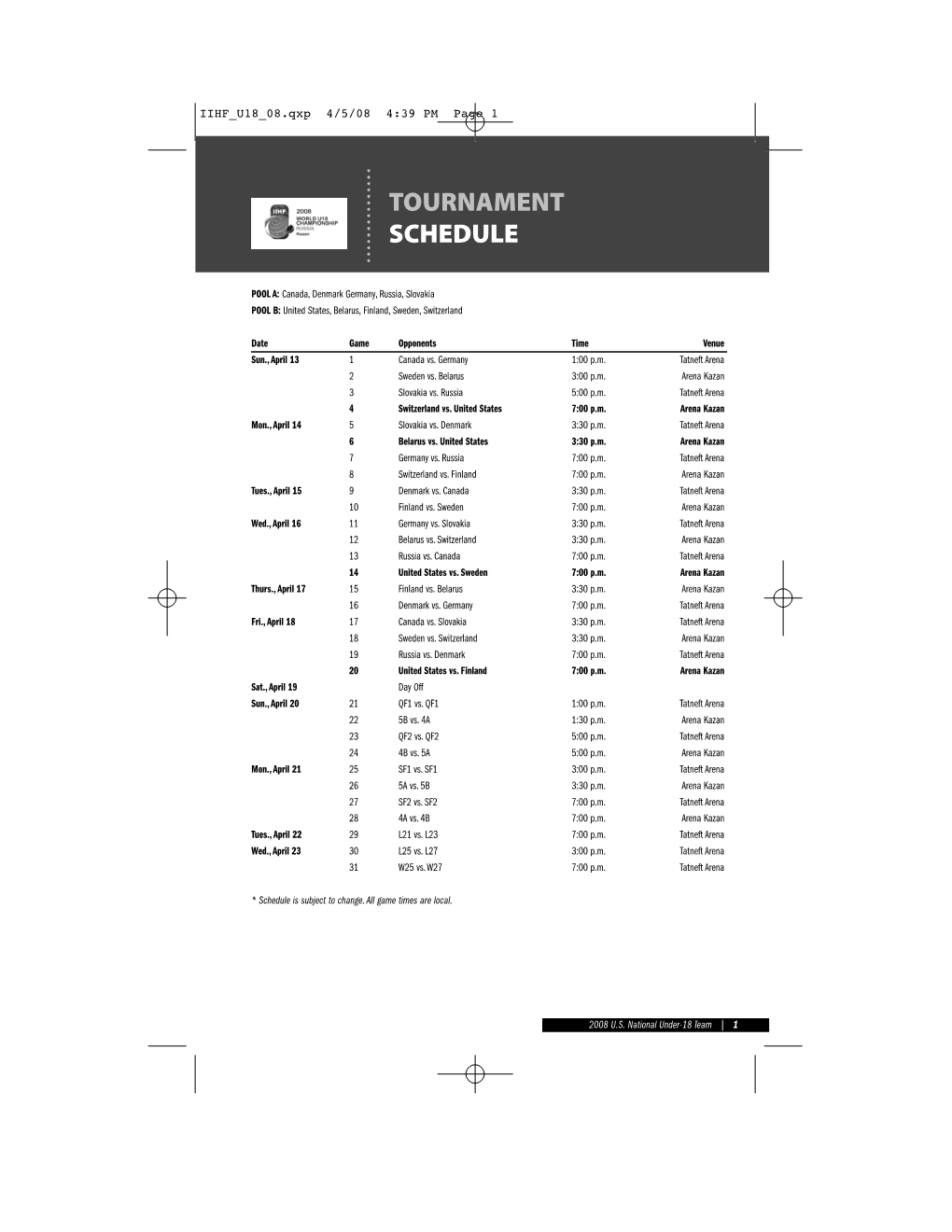 Tournament Schedule