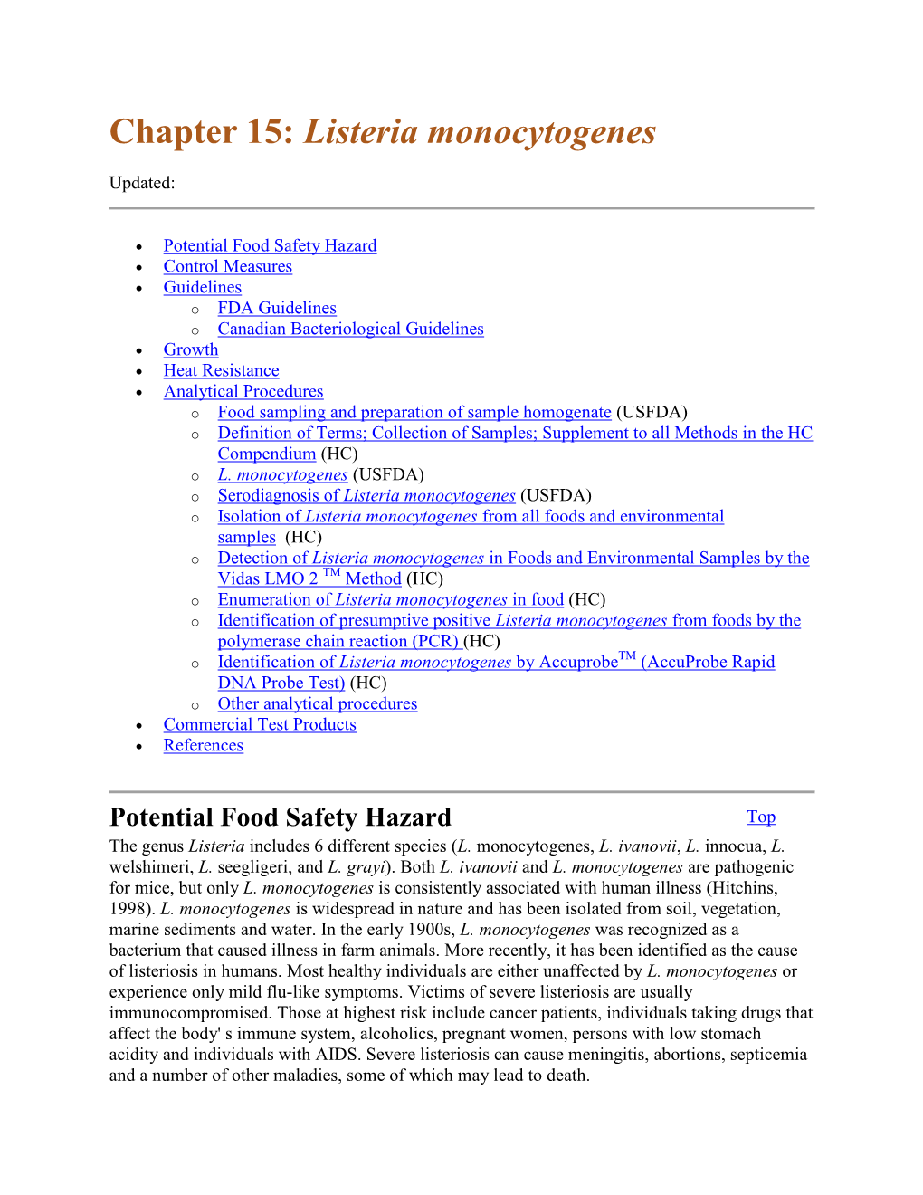 Chapter 15: Listeria Monocytogenes