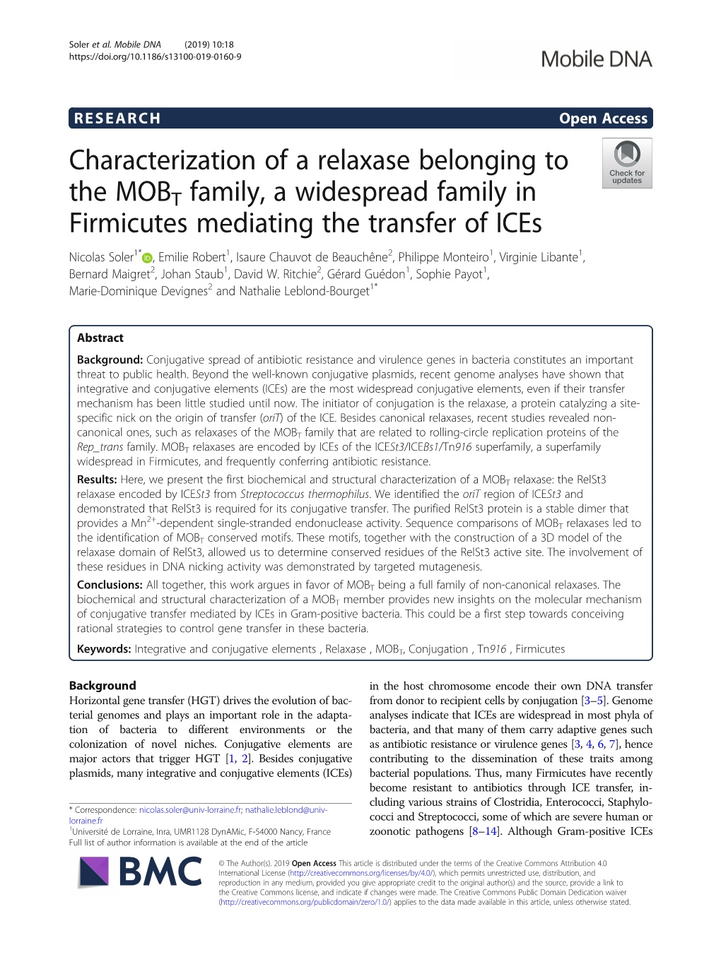 Characterization of a Relaxase Belonging to The