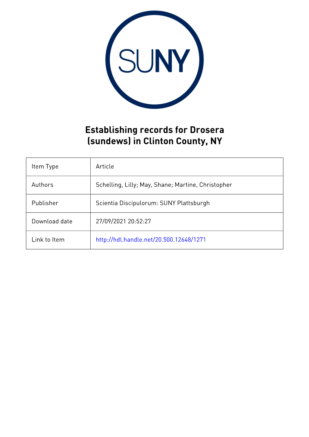 Establishing Records for Drosera (Sundews) in Clinton County, NY