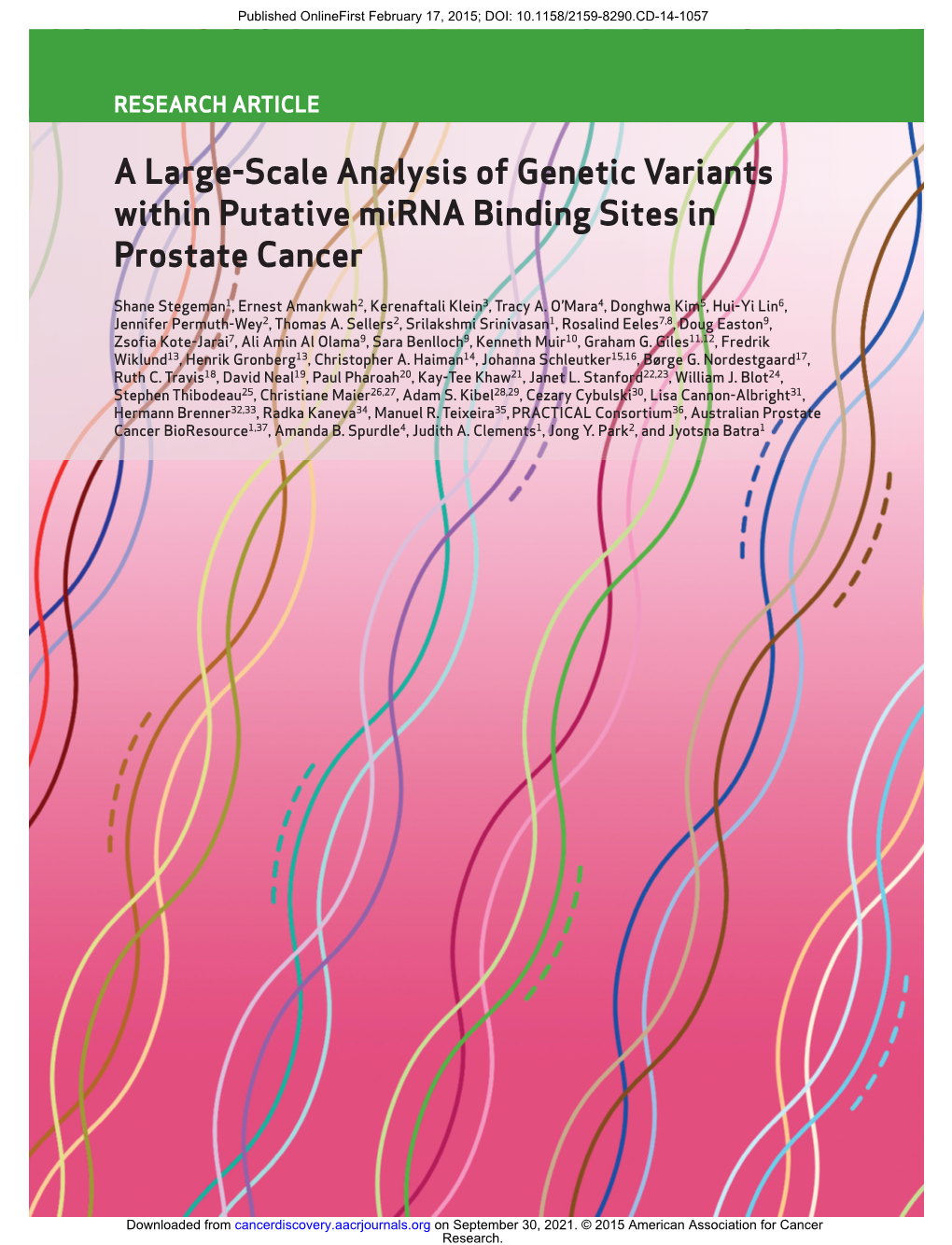 A Large-Scale Analysis of Genetic Variants Within Putative Mirna Binding Sites in Prostate Cancer