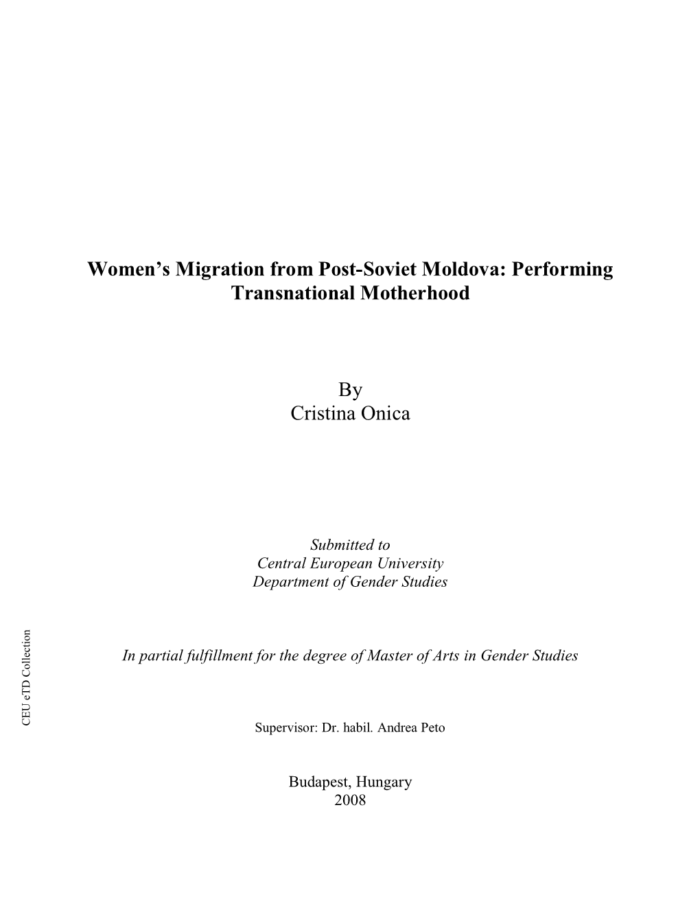 Women's Migration from Post-Soviet Moldova