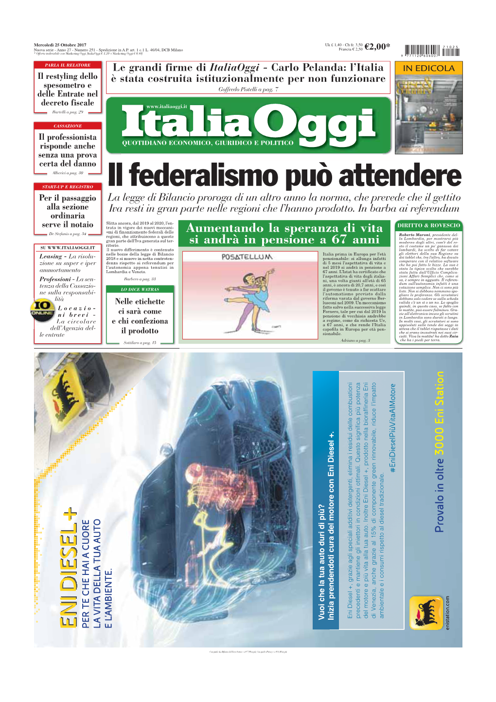 Italiaoggi 251, 25 Ottobre 2017