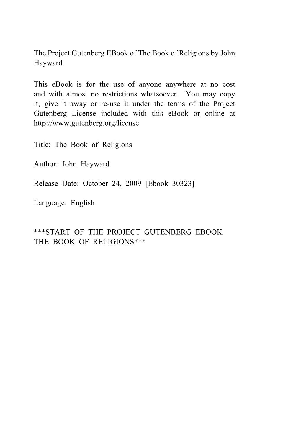 The Book of Religions by John Hayward