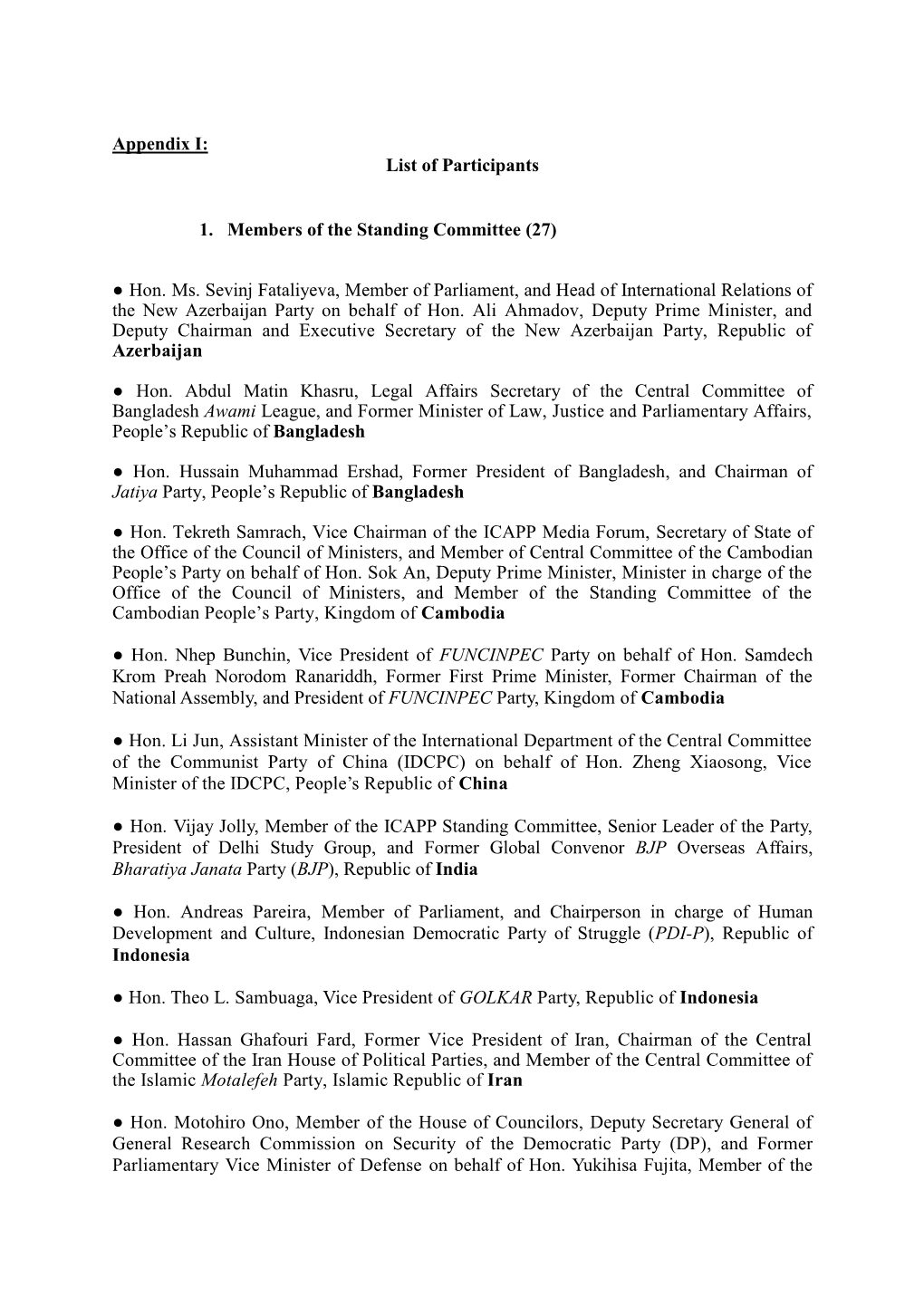 Appendix I: List of Participants