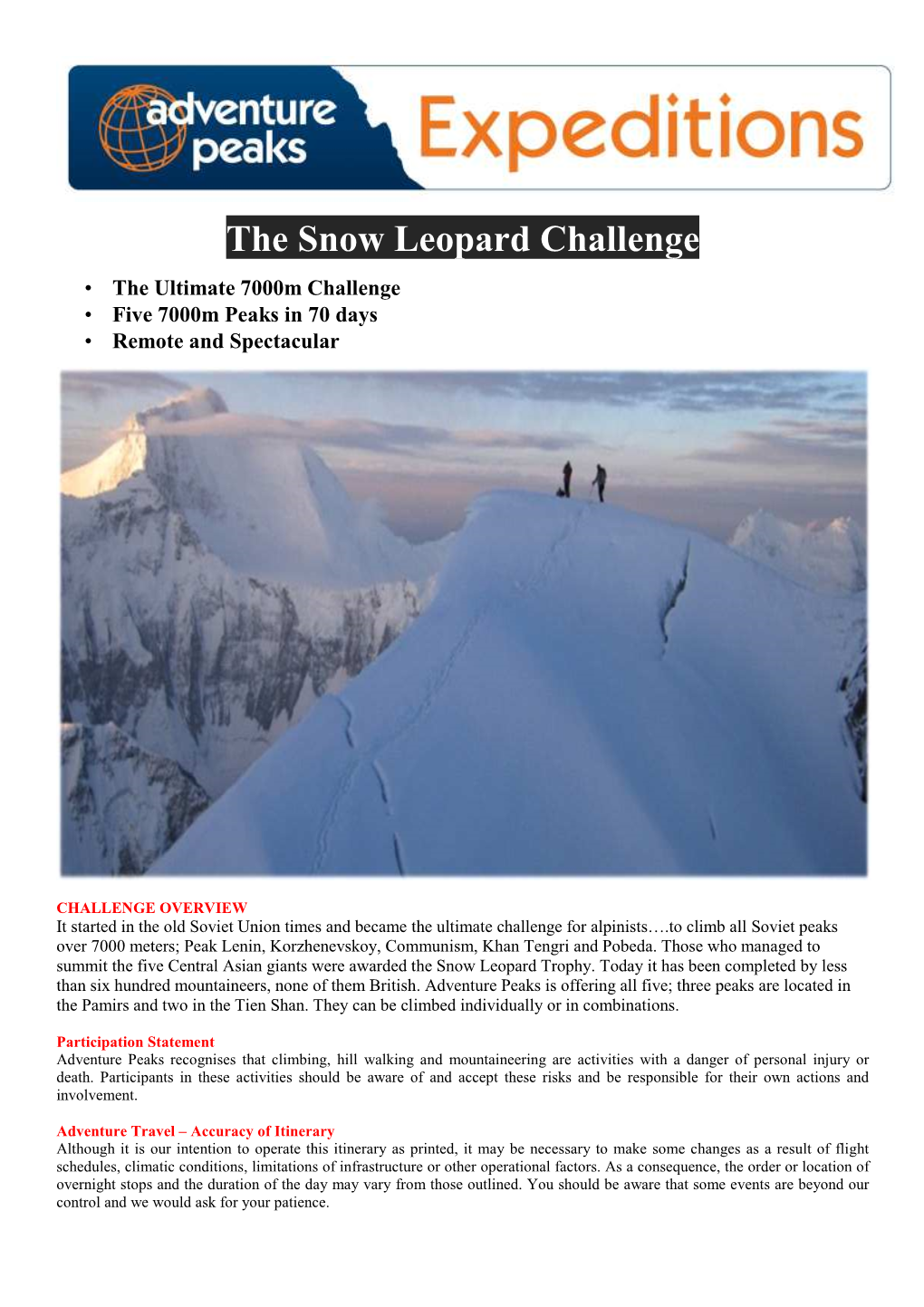 The Snow Leopard Challenge