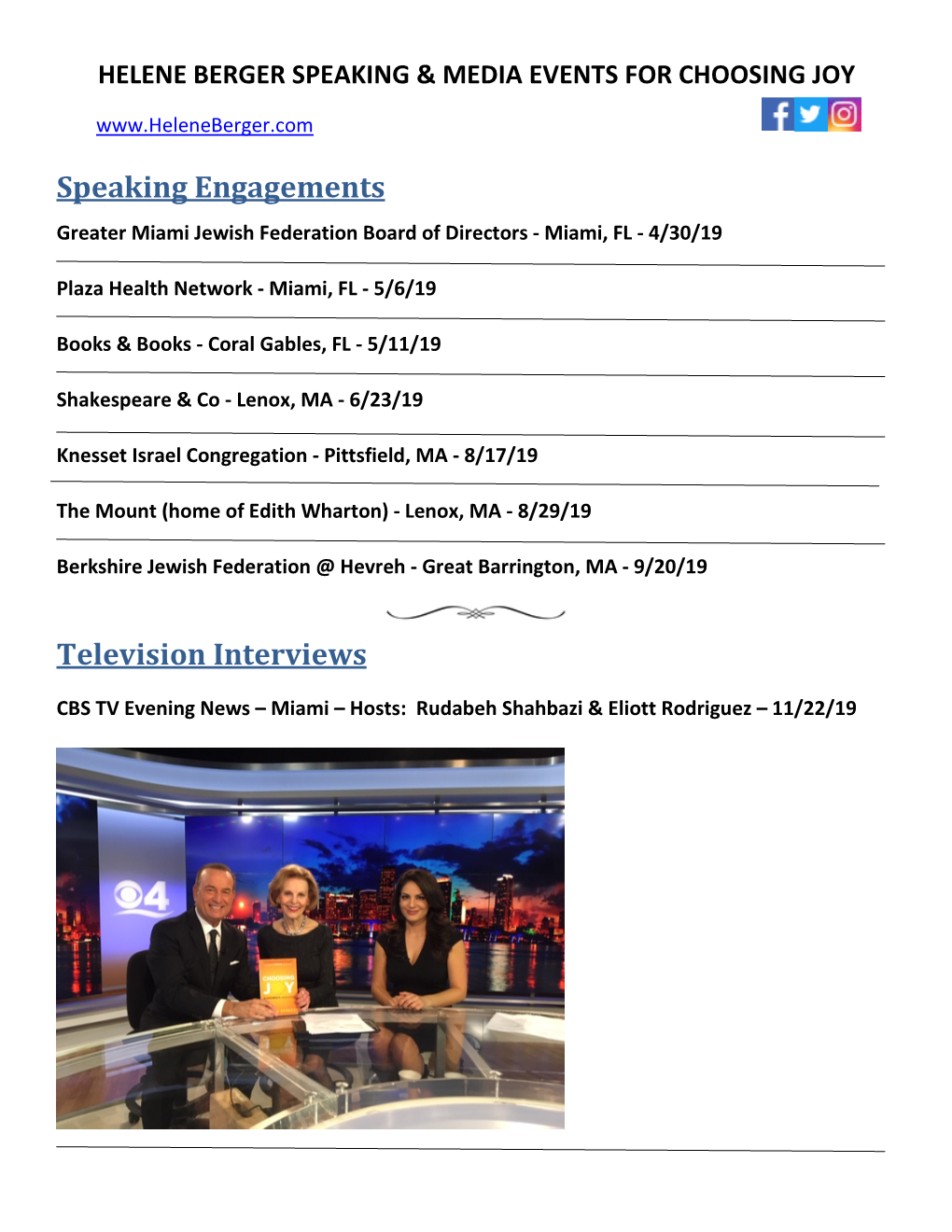 Speaking Engagements Television Interviews