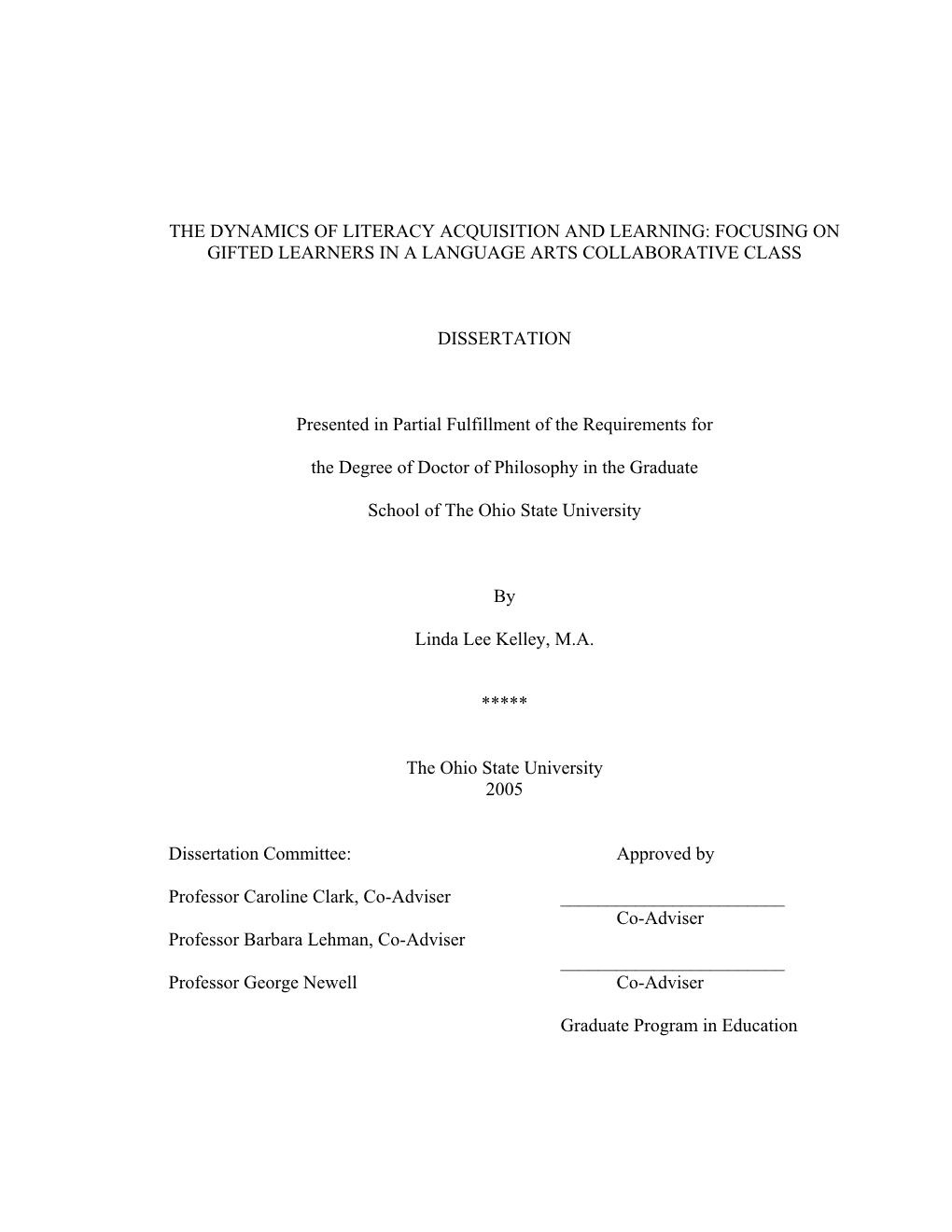 The Dynamics of Literacy Acquisition and Learning: Focusing on Gifted Learners in a Language Arts Collaborative Class