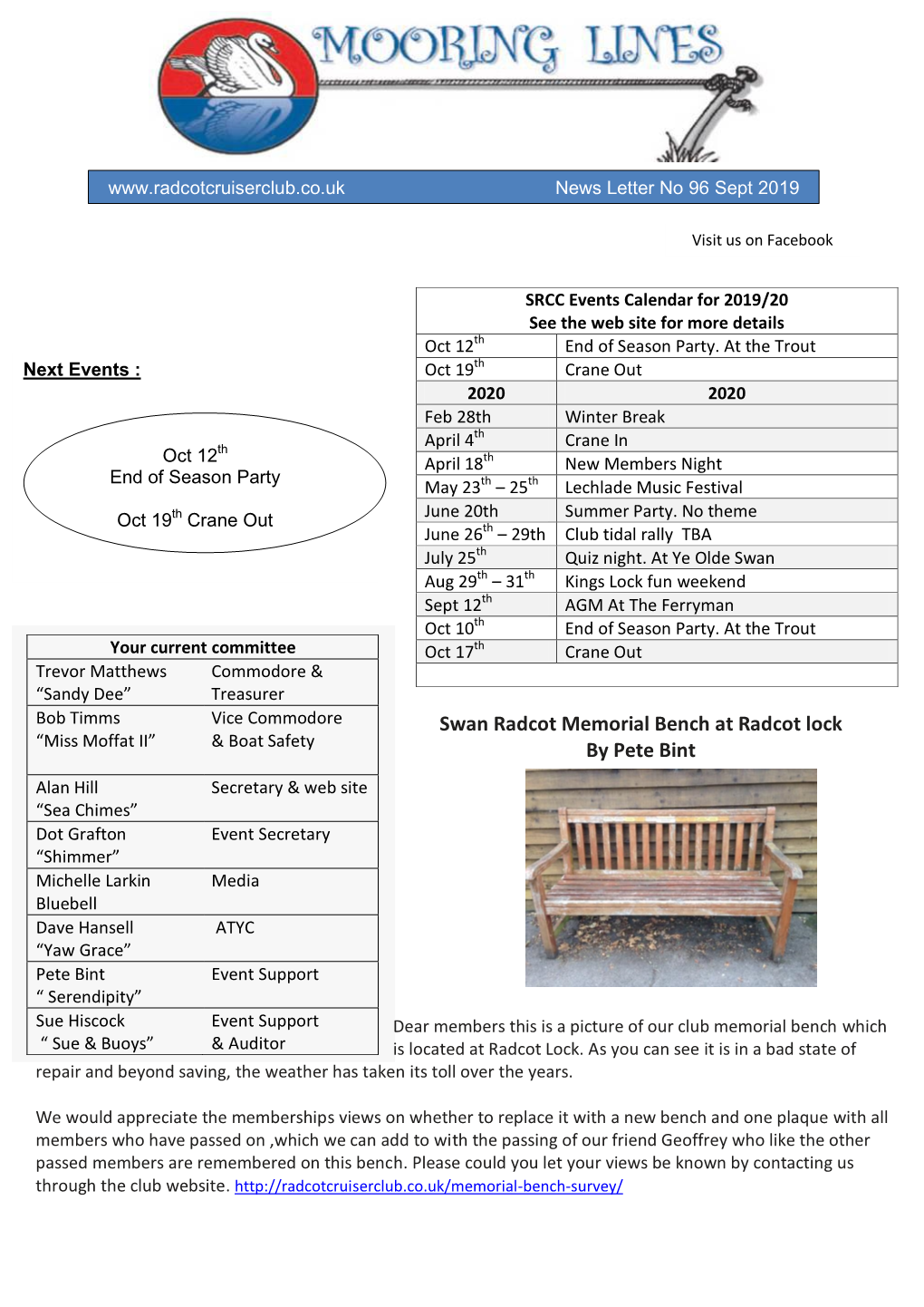 Swan Radcot Memorial Bench at Radcot Lock by Pete Bint