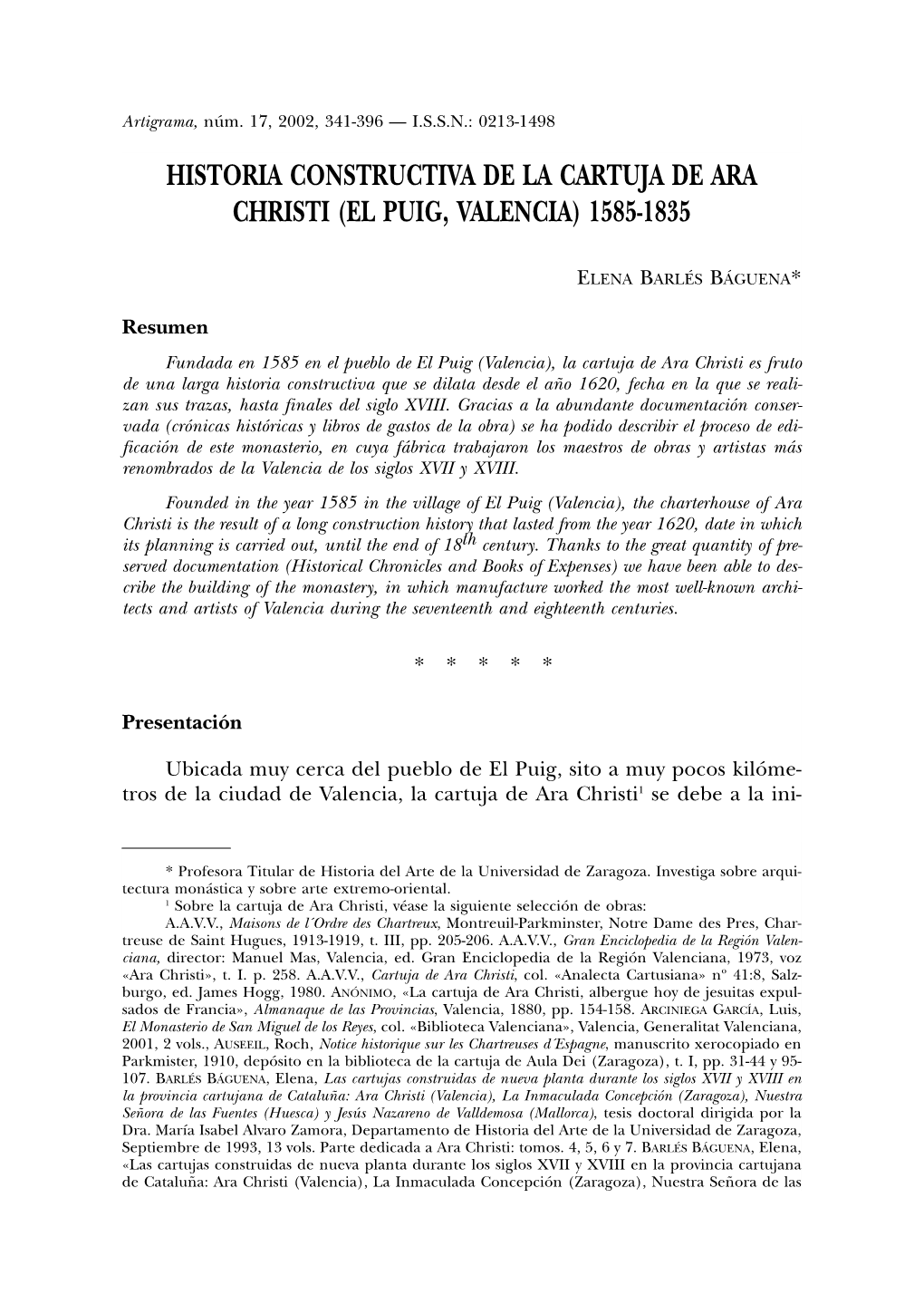 Historia Constructiva De La Cartuja De Ara Christi (El Puig, Valencia) 1585-1835