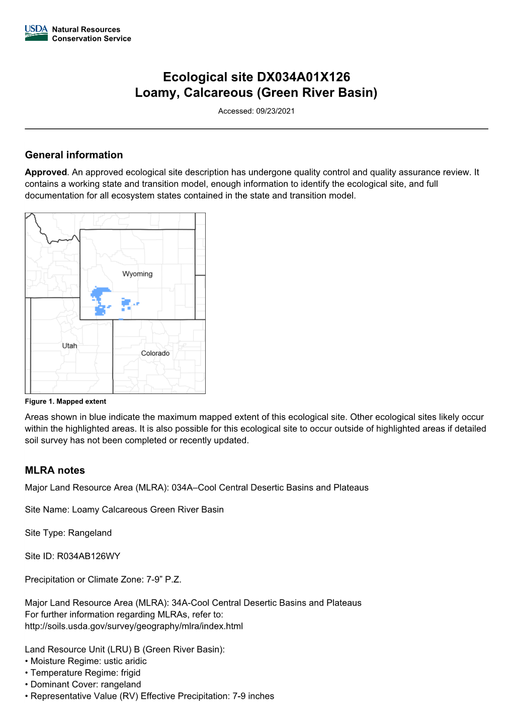 Ecological Site DX034A01X126 Loamy, Calcareous (Green River Basin)