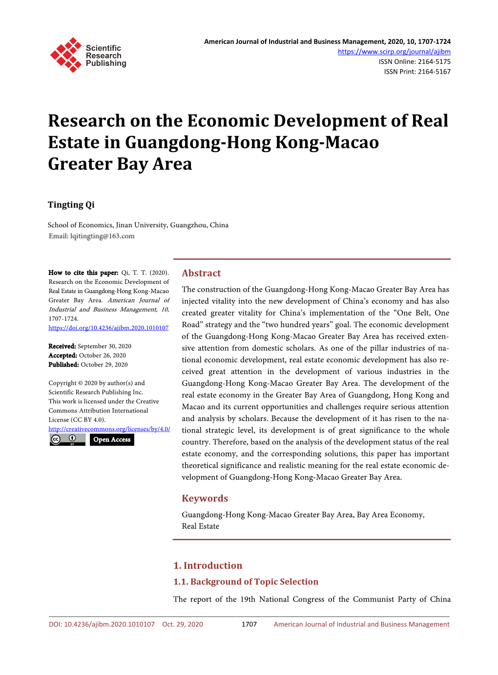 Research on the Economic Development of Real Estate in Guangdong-Hong Kong-Macao Greater Bay Area