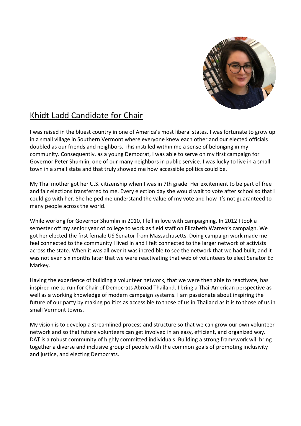 Khidt Ladd Candidate for Chair