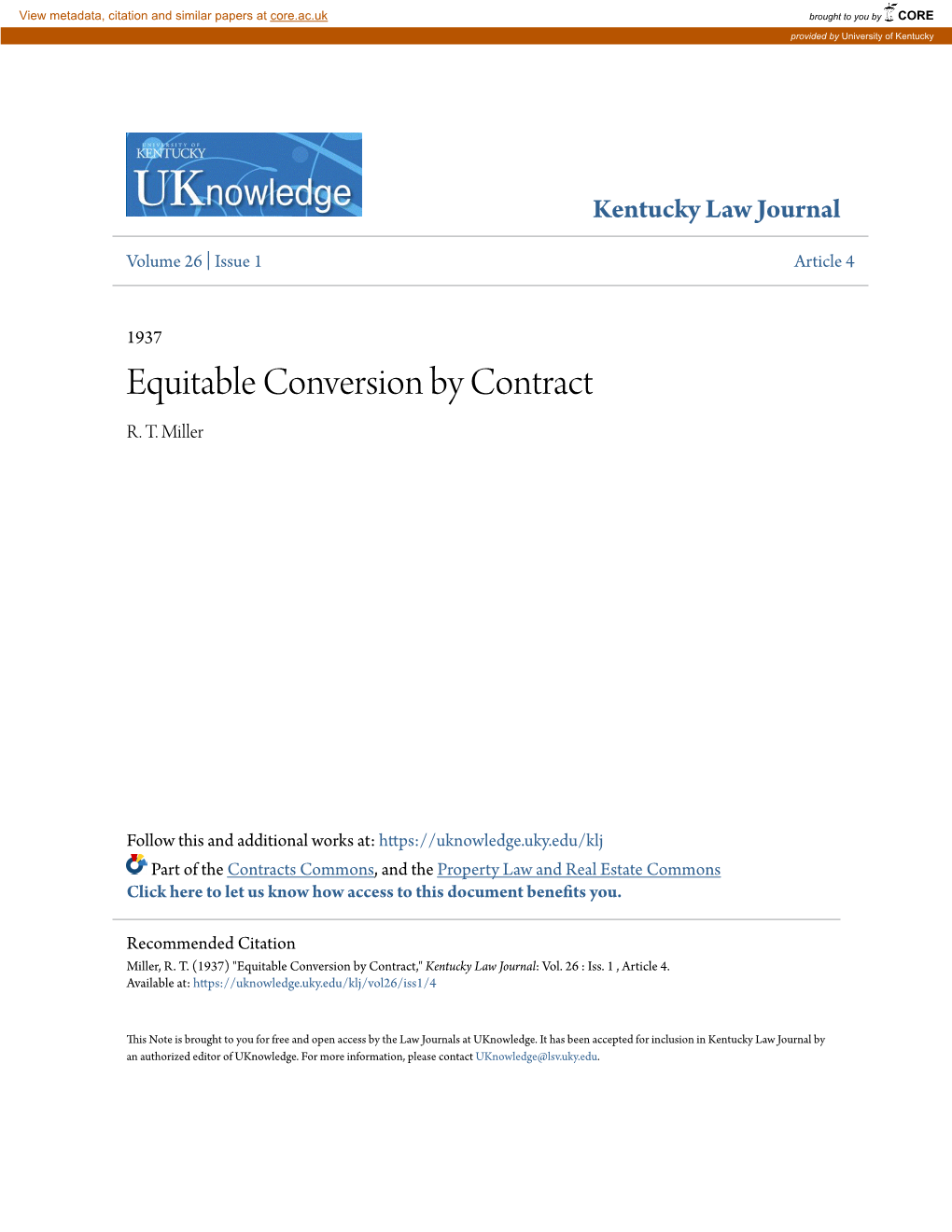 Equitable Conversion by Contract R