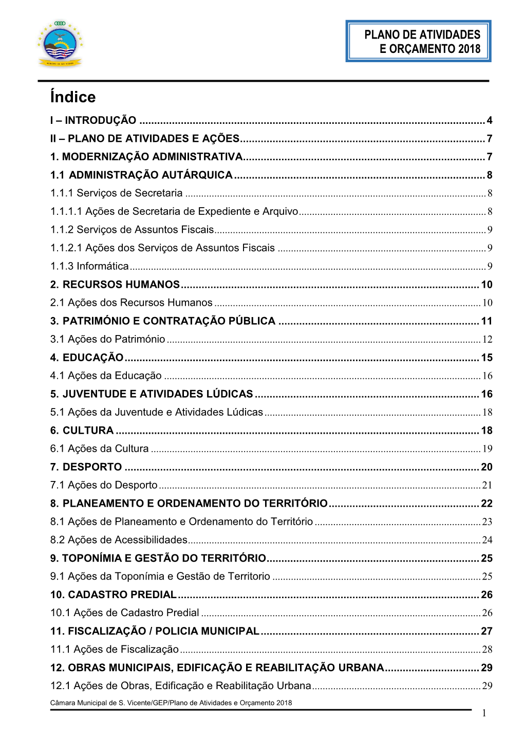 Plano De Atividades E Orçamento 2018