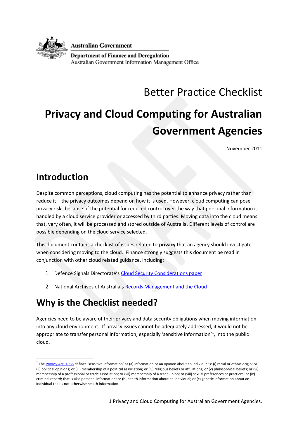 Privacy and Cloud Computing for Australian Government Agencies