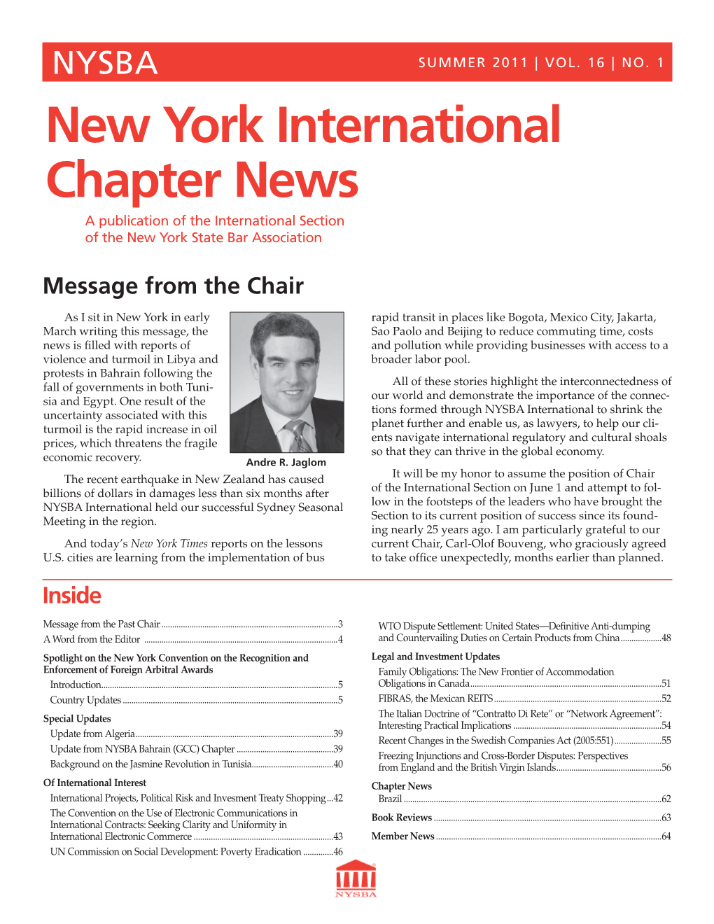 New York International Chapter News a Publication of the International Section of the New York State Bar Association