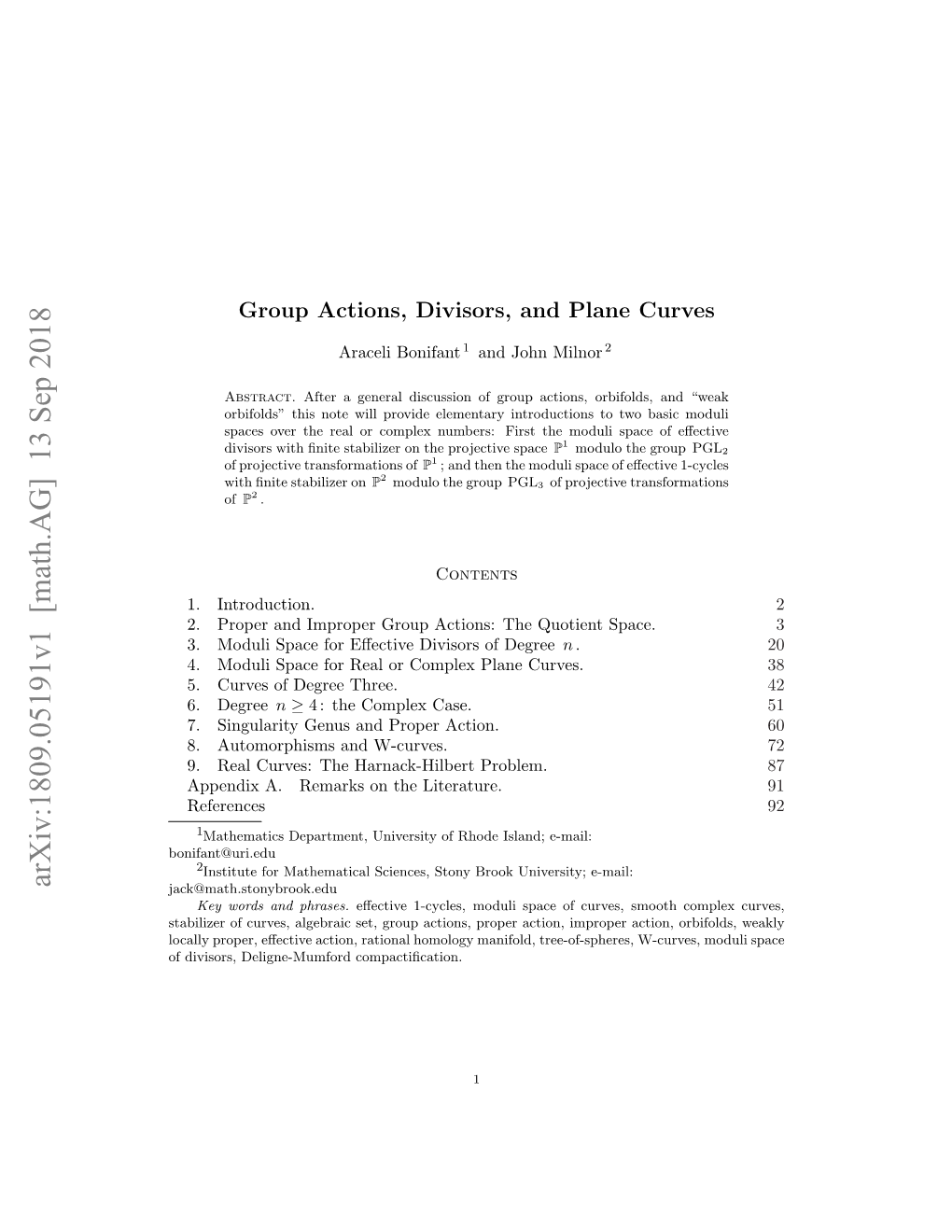 Arxiv:1809.05191V1 [Math.AG] 13 Sep 2018 Jack@Math.Stonybrook.Edu Key Words and Phrases