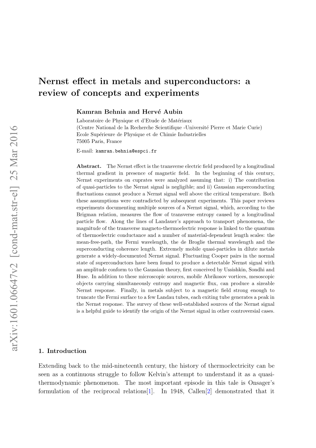 Nernst Effect in Metals and Superconductors: a Review Of