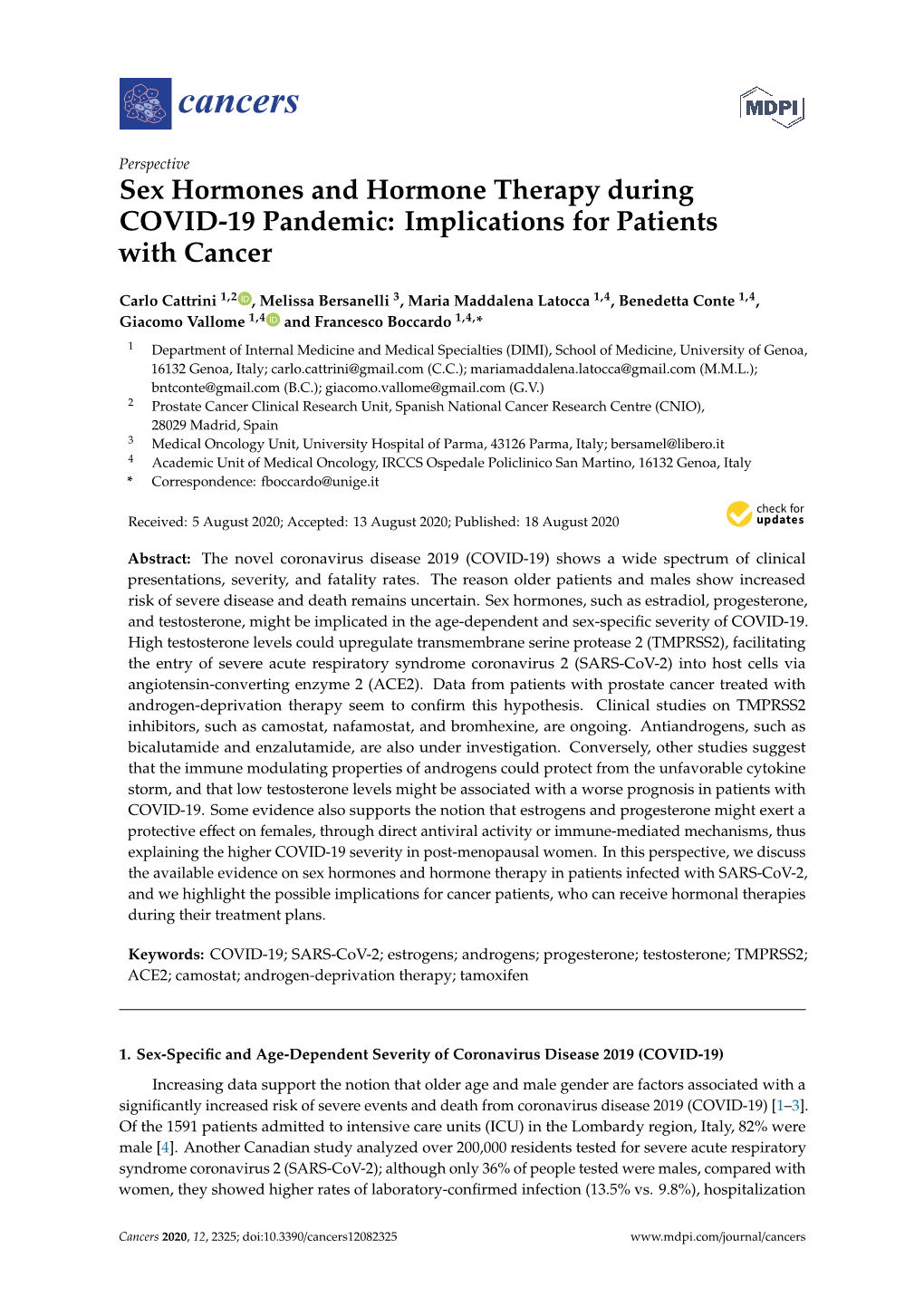 Sex Hormones and Hormone Therapy During COVID-19 Pandemic: Implications for Patients with Cancer