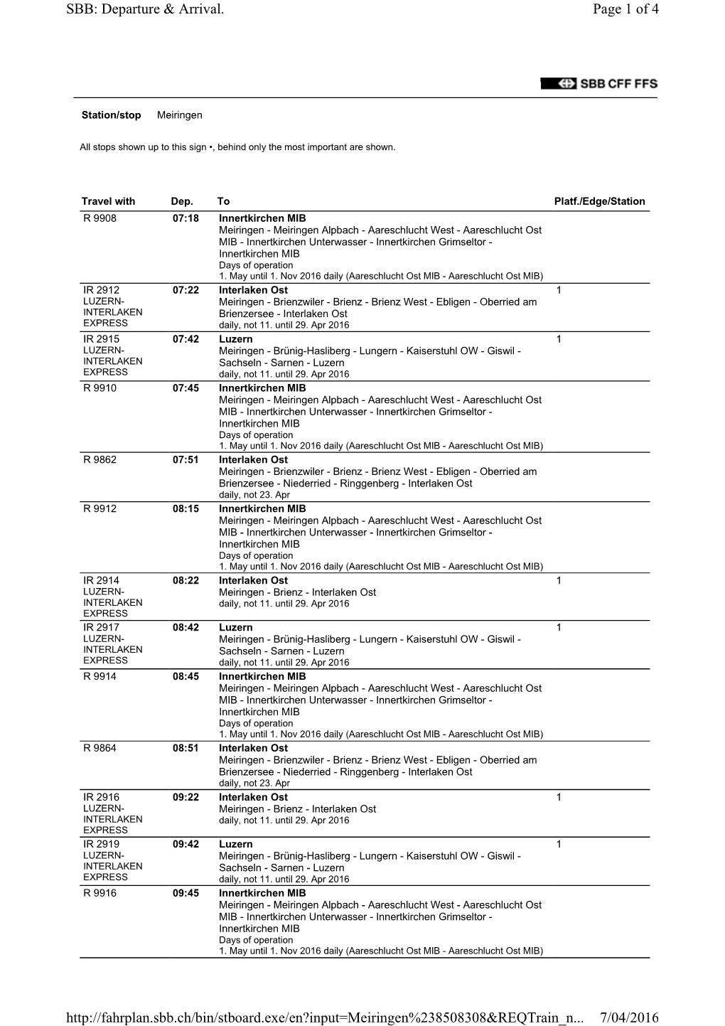 Meiringen Departures