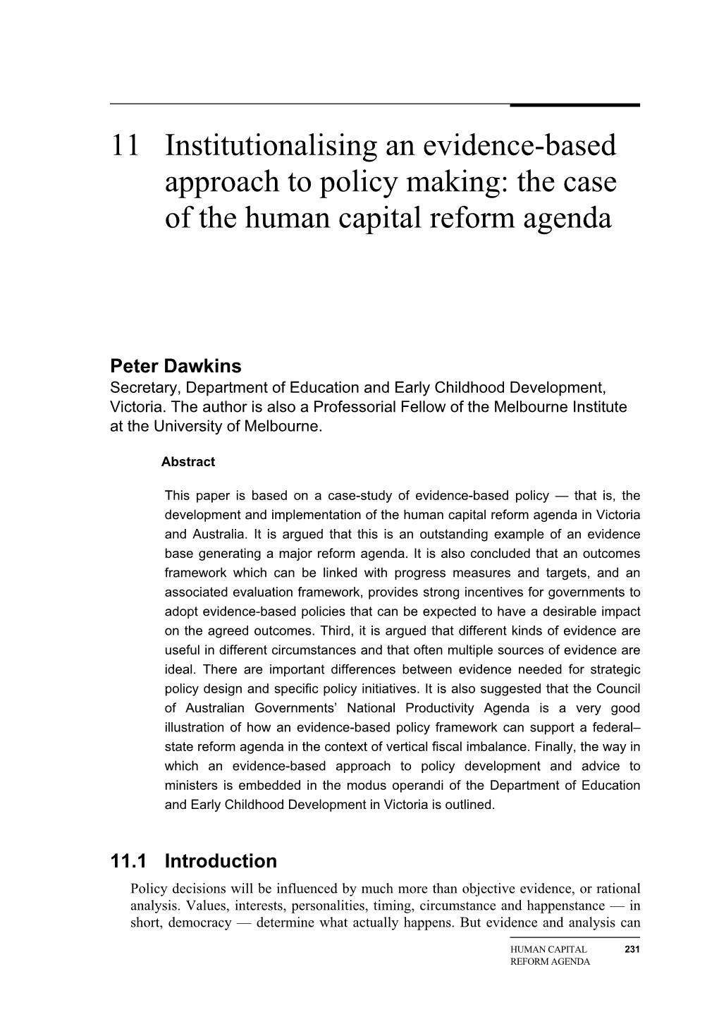 Chapter 11 Institutionalising an Evidence-Based Approach to Policy Making