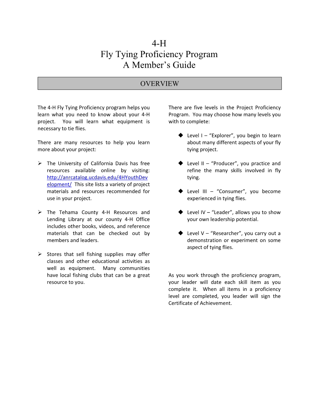 Fly Tying Proficiency Program a Member’S Guide