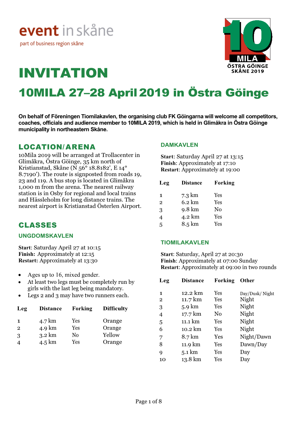 INVITATION 10MILA 27–28 April 2019 in Östra Göinge