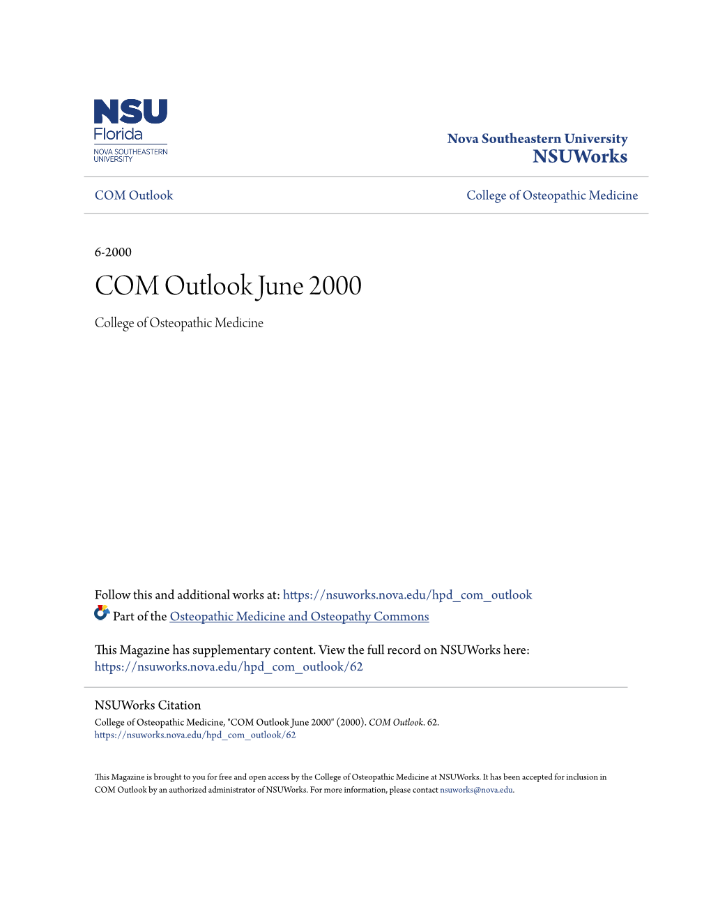 COM Outlook June 2000 College of Osteopathic Medicine