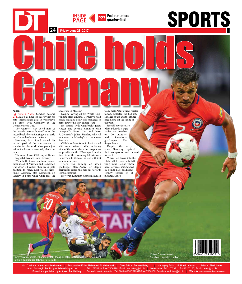 SPORTS 2424 Friday, June 23, 2017 Chile Holds