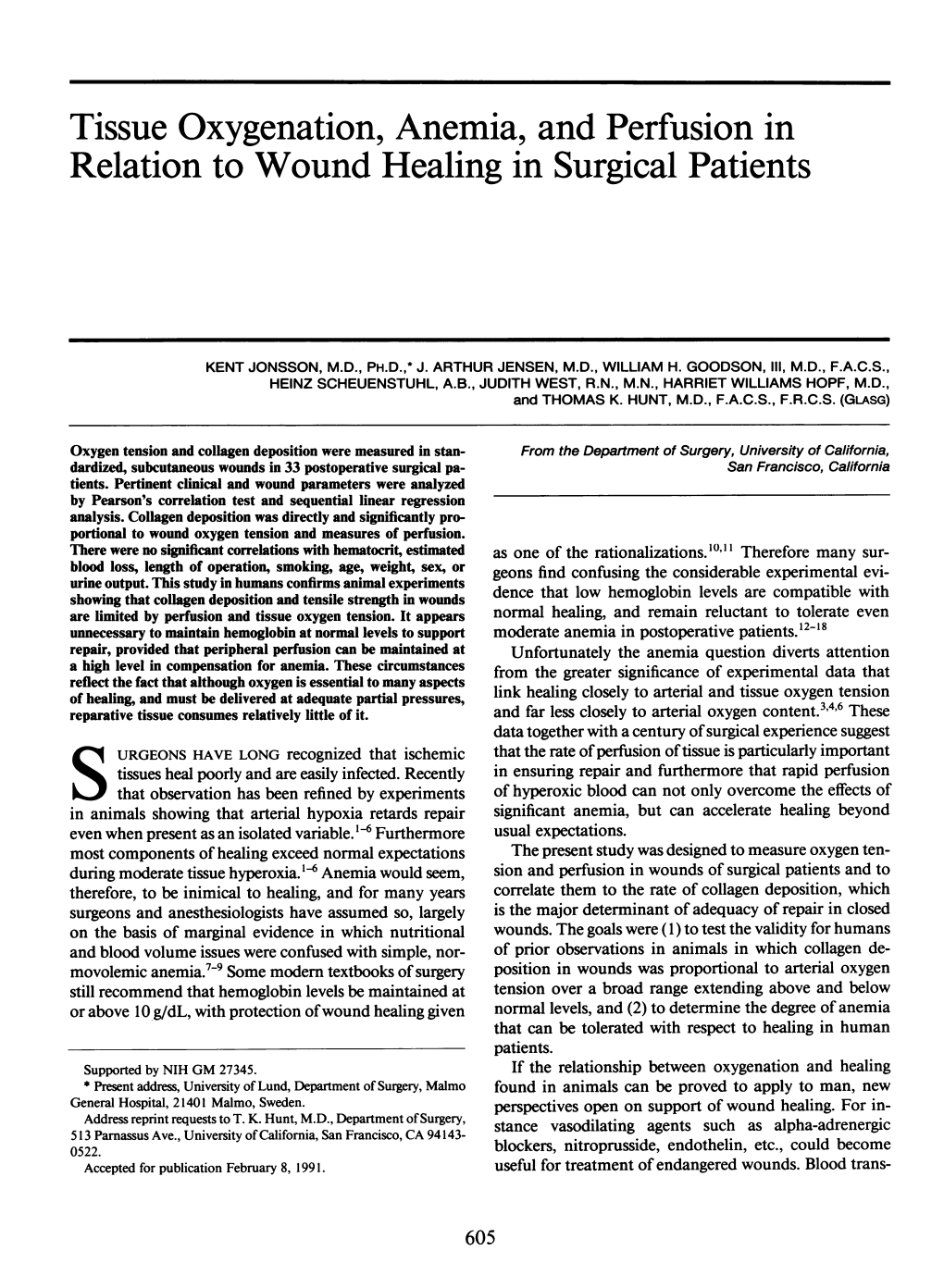 Tissue Oxygenation, Anemia, and Perfusion in Relation to Wound Healing in Surgical Patients