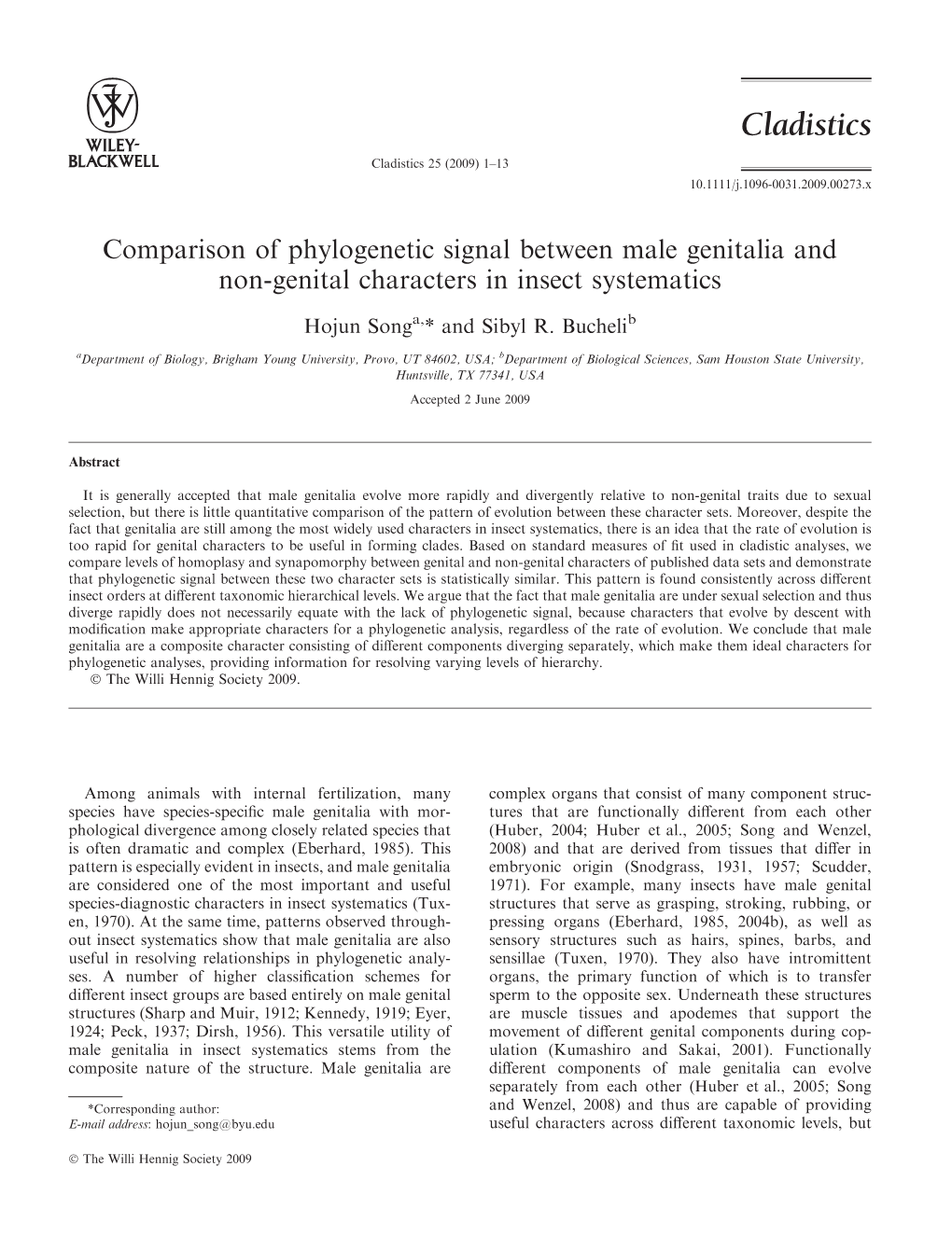 Song and Bucheli 2009 (Cladistics).Pdf