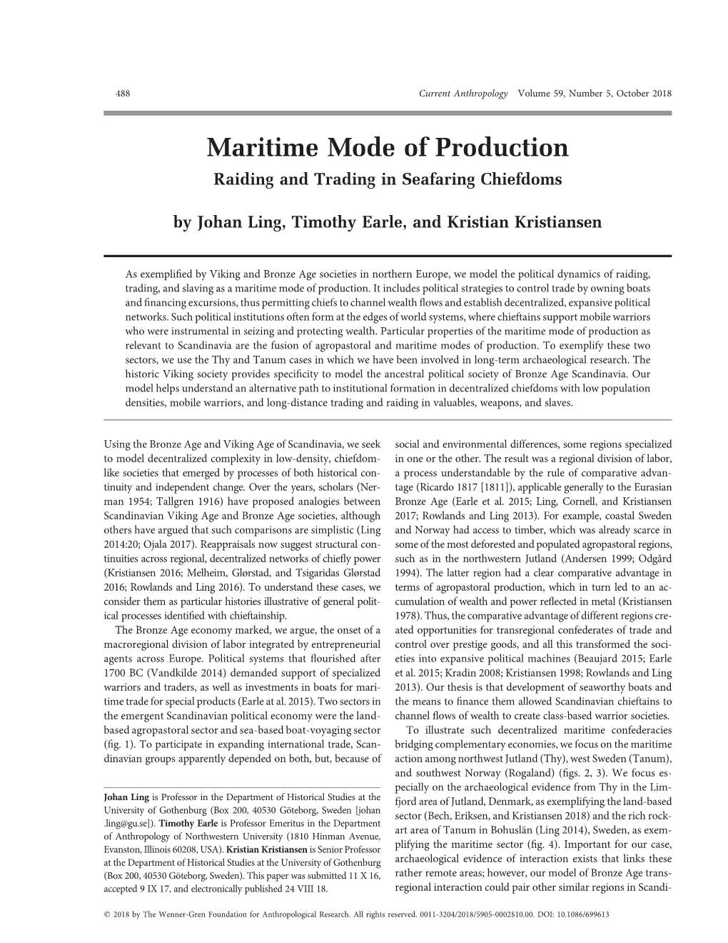 Maritime Mode of Production Raiding and Trading in Seafaring Chiefdoms