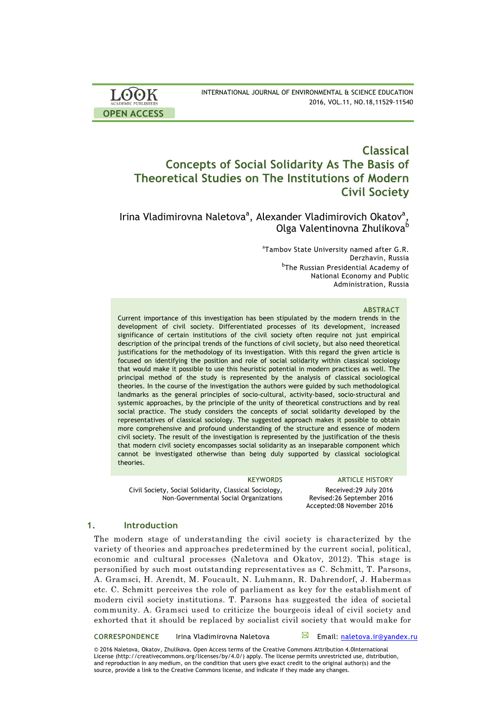 Classical Concepts of Social Solidarity As the Basis of Theoretical Studies on the Institutions of Modern Civil Society