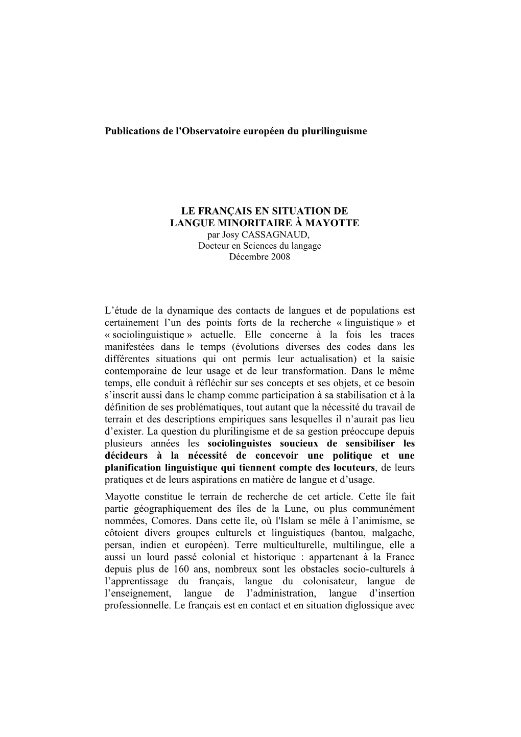 Publications De L'observatoire Européen Du Plurilinguisme